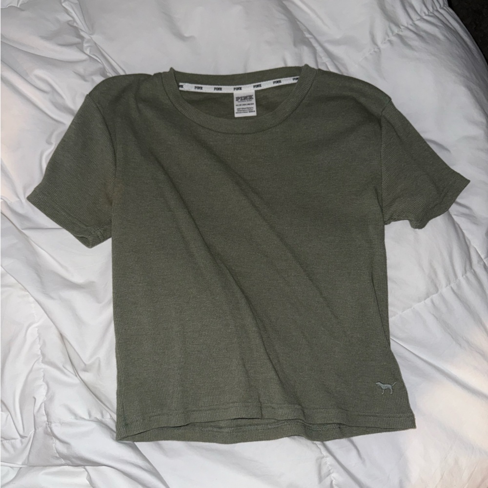 PINK Olive Green Ribbed Tee